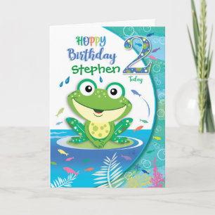 ホッピー誕生日グリーンフロッグ、2歳 カード