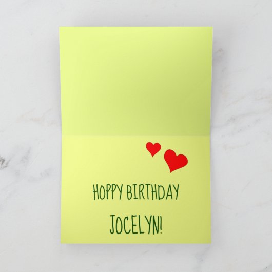 ホッピー誕生日名おもしろいかわいいカタロンのカエルハート カード (内部)