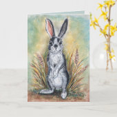 ホッピー誕生日絵画ウサギのアートかわいい動物 カード (黄色い花)