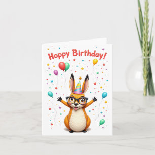 「ホッピー誕生日!」 かわいいカンガルー誕生日カード カード
