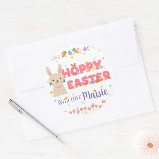 ホッピー・イースターかわいいバニーパーソナライズされたステッカー ラウンドシール (封筒)