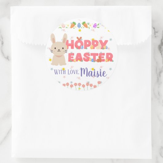 ホッピー・イースターかわいいバニーパーソナライズされたステッカー ラウンドシール (バッグ)