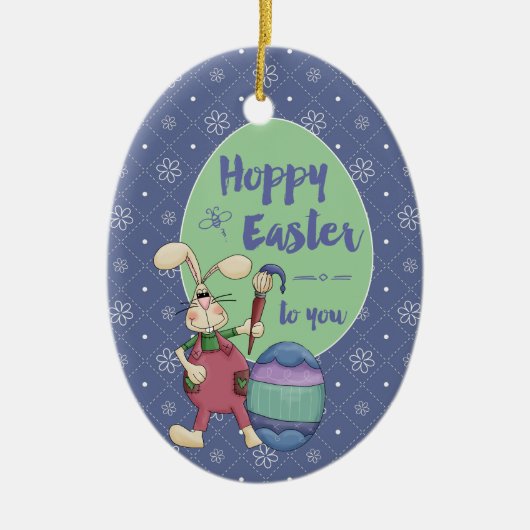 ホッピー・イースター・バニー絵画・アーティスカスタムトの卵の年 セラミックオーナメント (正面)