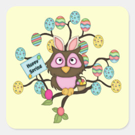 ホッピー・イースター・フクロウのステッカー スクエアシール