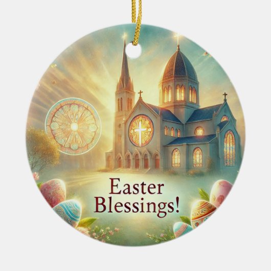 「ホッピー・イースター：愛と笑いの日」 セラミックオーナメント (正面)