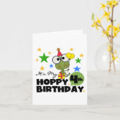 ホッピー・カエル4th誕生日Tシャツとギフト カード (黄色い花)