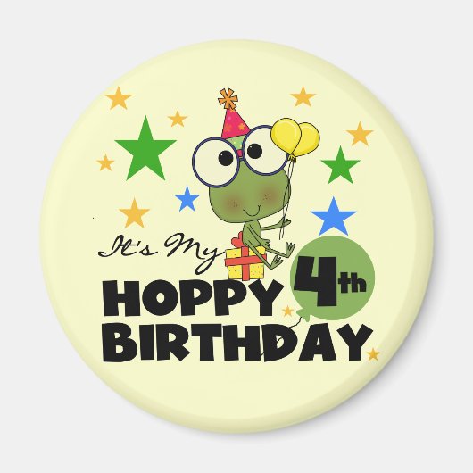 ホッピー・カエル4th誕生日Tシャツとギフト マグネット (正面)