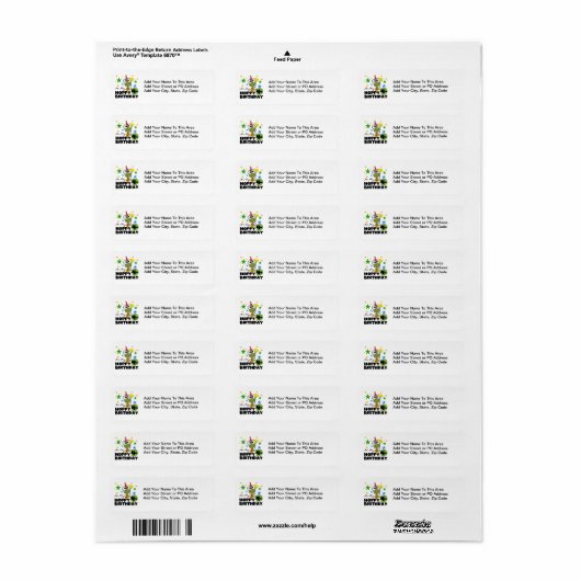 ホッピー・カエル4th誕生日Tシャツとギフト ラベル (フルシート)