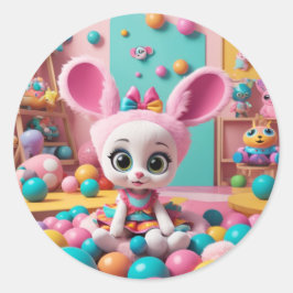 「ホッピー・バニー – かわいいウサギのステッカー」 ラウンドシール