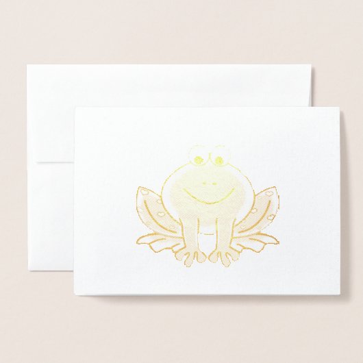 ホッピー・フロッグの金箔にバレンタインデーのカエル 箔カード (封筒付き正面)