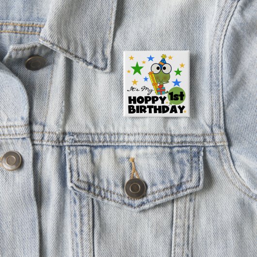 ホッピー・フロッグ1st誕生日Tシャツとギフト 缶バッジ (インサイチュ)