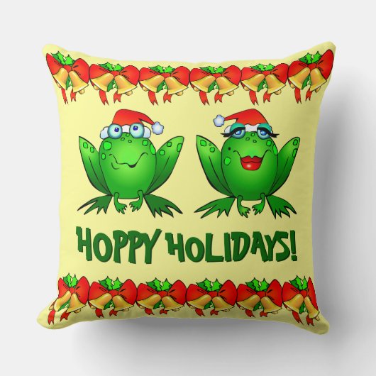 ホッピー・ホリデー かわいいサンタのクリスマス・カエル クッション (正面)