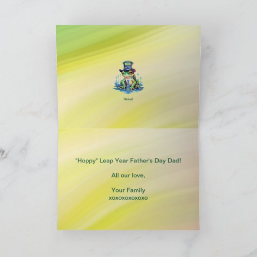 「ホッピー」父の日カエルのトップハットとネクタイデザイン カード (内部)