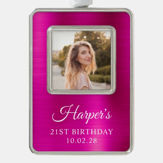 ホッフェイクトピンクフォイル21stバースデーフォト シルバープレートフレームオーナメント (正面)