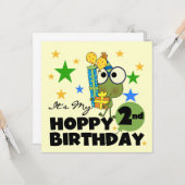 ホップの豊富なカエルの第2誕生日のTシャツおよびギフト カード (正面/裏面インサイチュ)