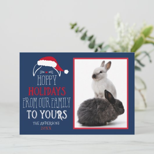 ホップの豊富な休日ペットウサギの写真の平らなカード シーズンカード (スタンド正面)