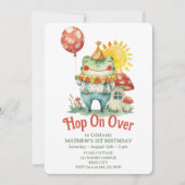 ホップオンオーバーかわいいピエロフロッグコテージコア誕生日 招待状 (正面)