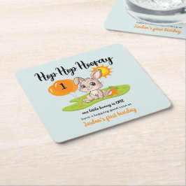 ホップホップホアリーかわいいバニー1歳の誕生日 スクエアペーパーコースター