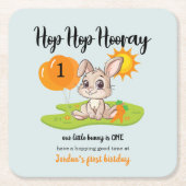 ホップホップホアリーかわいいバニー1歳の誕生日 スクエアペーパーコースター (正面)