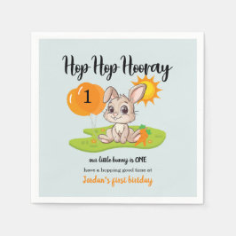 ホップホップホアリーかわいいバニー1歳の誕生日 スタンダードカクテルナプキン