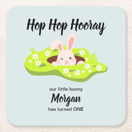 ホップホップホアレーバニーラビットホール1st誕生日 スクエアペーパーコースター (正面)