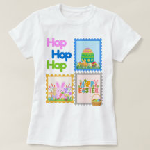 ホップ ホップ ホップ かわいいイースターコラージュTシャツ