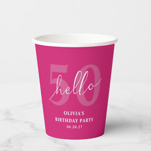 ホッモダンはっきりしたトピンク50誕生日カスタム 紙コップ (正面)