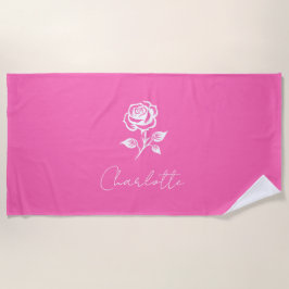ホッモダンエレガントトピンク及びバラ名前をカスタムする ビーチタオル