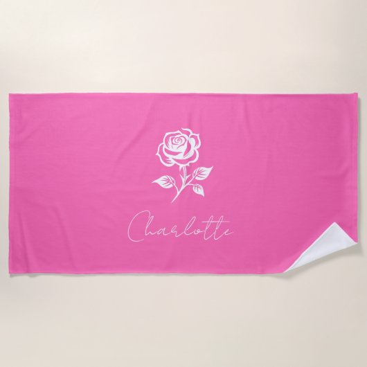 ホッモダンエレガントトピンク及びバラ名前をカスタムする ビーチタオル (正面)