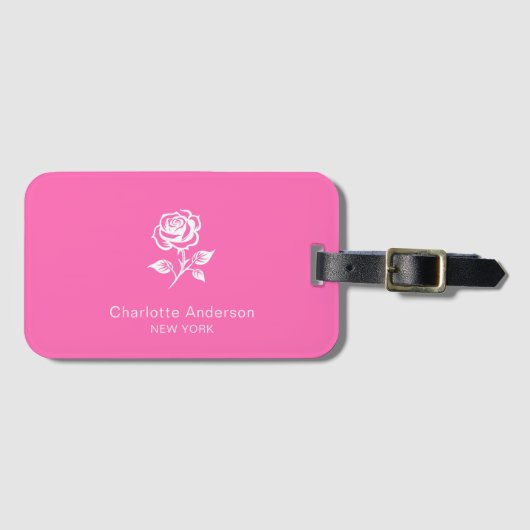 ホッモダンエレガントトピンク及びバラ名前をカスタムする ラゲッジタグ (正面横)