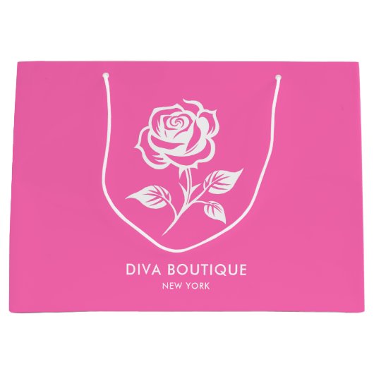 ホッモダンエレガントトピンク及びバラ名前をカスタムする ラージペーパーバッグ (正面)