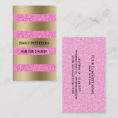 ホッモダントエレガントピンクグリッターと金ゴールドストライプ 名刺 (正面/裏面)