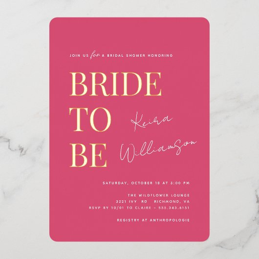 ホッモダントコンテンポラリー・ピンクと金ゴールドブライダルシャワー 箔招待状 (正面)