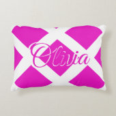 ホッモダントピンクとホワイト、名前をカスタムする アクセントクッション (正面)
