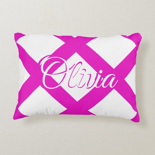 ホッモダントピンクとホワイト、名前をカスタムする アクセントクッション (裏面)