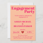 ホッモダントピンクはっきりしたタイポグラフィ婚約パーティ 招待状 (正面)