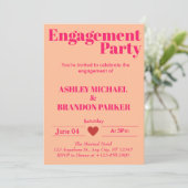 ホッモダントピンクはっきりしたタイポグラフィ婚約パーティ 招待状 (スタンド正面)