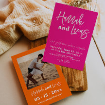 ホッモダントピンクはっきりしたフォト結婚式招待状