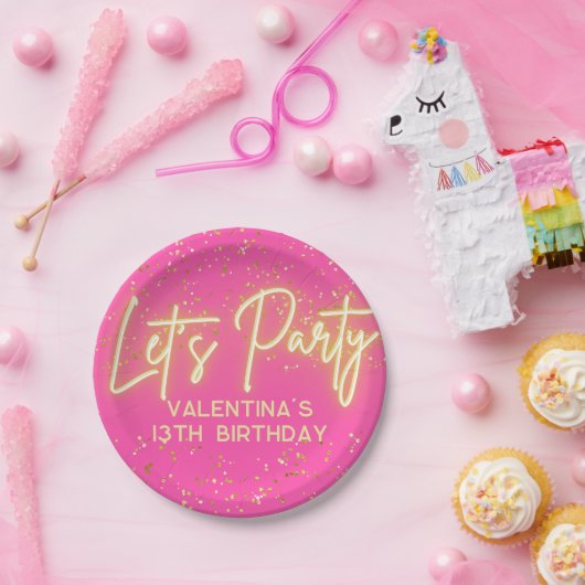 ホッモダントピンクネオン白熱［赤熱］光を放つレッズパーティー誕生日 ペーパープレート (パーティー)