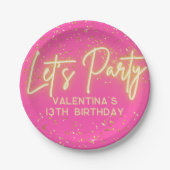 ホッモダントピンクネオン白熱［赤熱］光を放つレッズパーティー誕生日 ペーパープレート (正面)