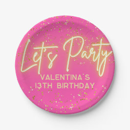 ホッモダントピンクネオン白熱［赤熱］光を放つレッズパーティー誕生日 ペーパープレート