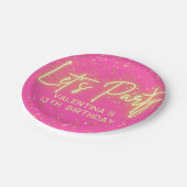 ホッモダントピンクネオン白熱［赤熱］光を放つレッズパーティー誕生日 ペーパープレート (アングル)