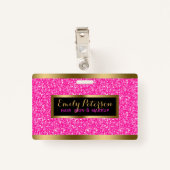 ホッモダントピンクフェイクグリッター金ゴールドアクセント バッジ (裏面クリップ)