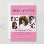 ホッモダントピンクブラック3フォト誕生日招待状 招待状 (正面)