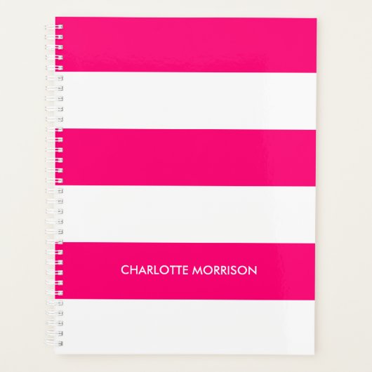 ホッモダントピンク白ストライプ名前をカスタムする プランナー手帳 (正面)
