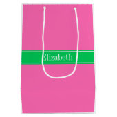 ホッ無地のトピンク#2エメラルドグリーンRbn名モノグラム ミディアムペーパーバッグ (裏面)