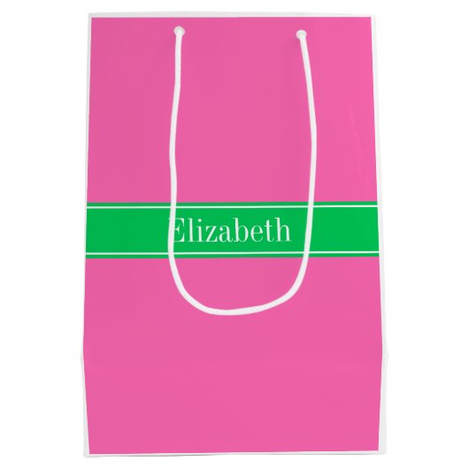 ホッ無地のトピンク#2エメラルドグリーンRbn名モノグラム ミディアムペーパーバッグ (裏面)