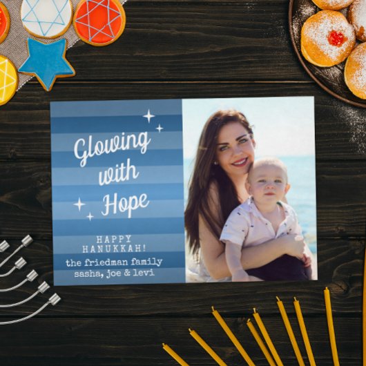 ホッ白熱［赤熱］光を放つプ・ハヌカーとフォトカード 招待状