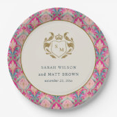 ホッ華美トピンク金ゴールドクラシーフローラ結婚ローレル ペーパープレート (正面)