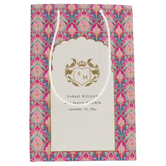 ホッ華美トピンク金ゴールドクラシーフローラ結婚ローレル ミディアムペーパーバッグ (正面)